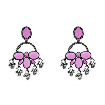 Pink Stone German Silver Drop Earring For Women