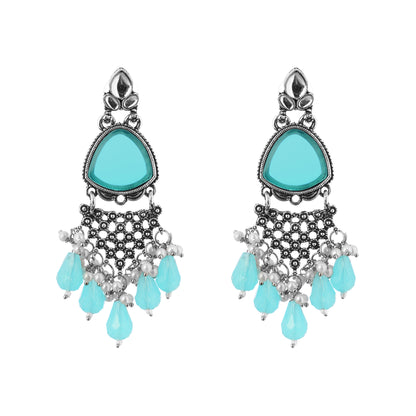 Oxidised Silver Turquoise Blue Stone Earrings For Women