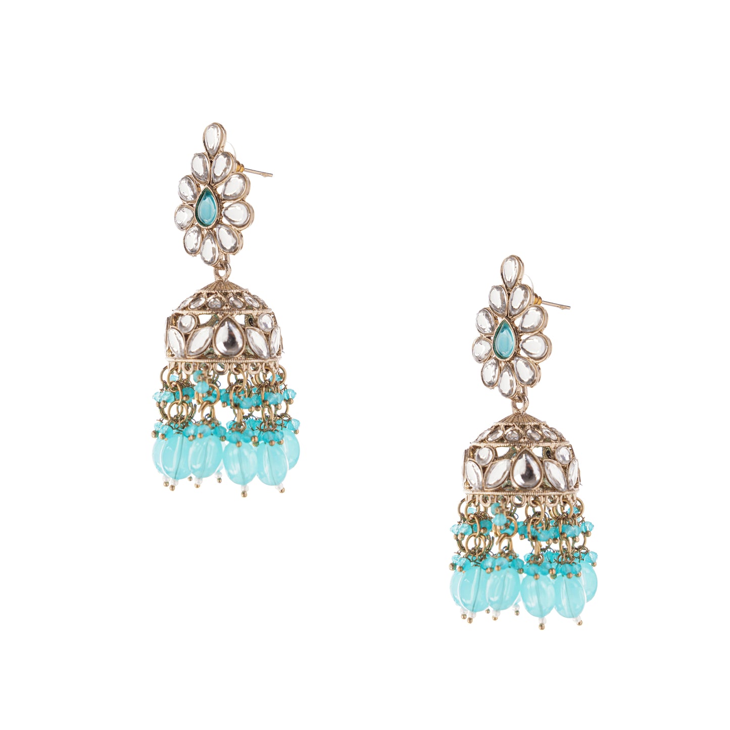 Blue Stones Cluster Beads Drop Jhumka Earrings