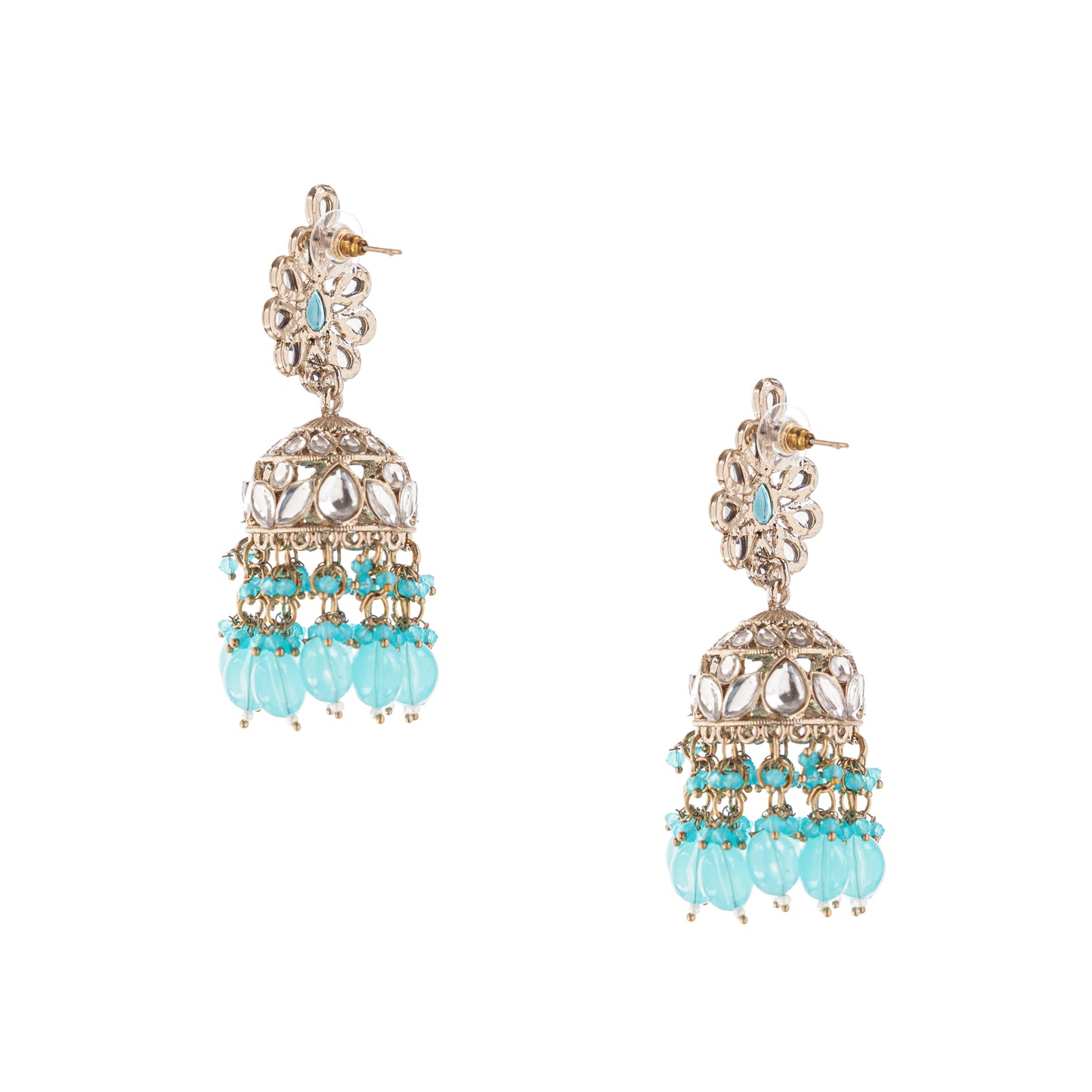 Blue Stones Cluster Beads Drop Jhumka Earrings