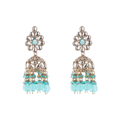 Blue Stones Cluster Beads Drop Jhumka Earrings