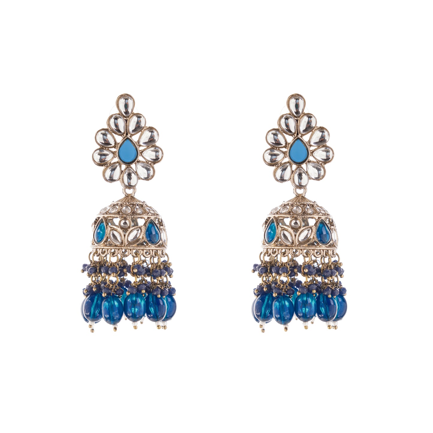 Turquoise Blue Kundan Jhumka Earrings For Women