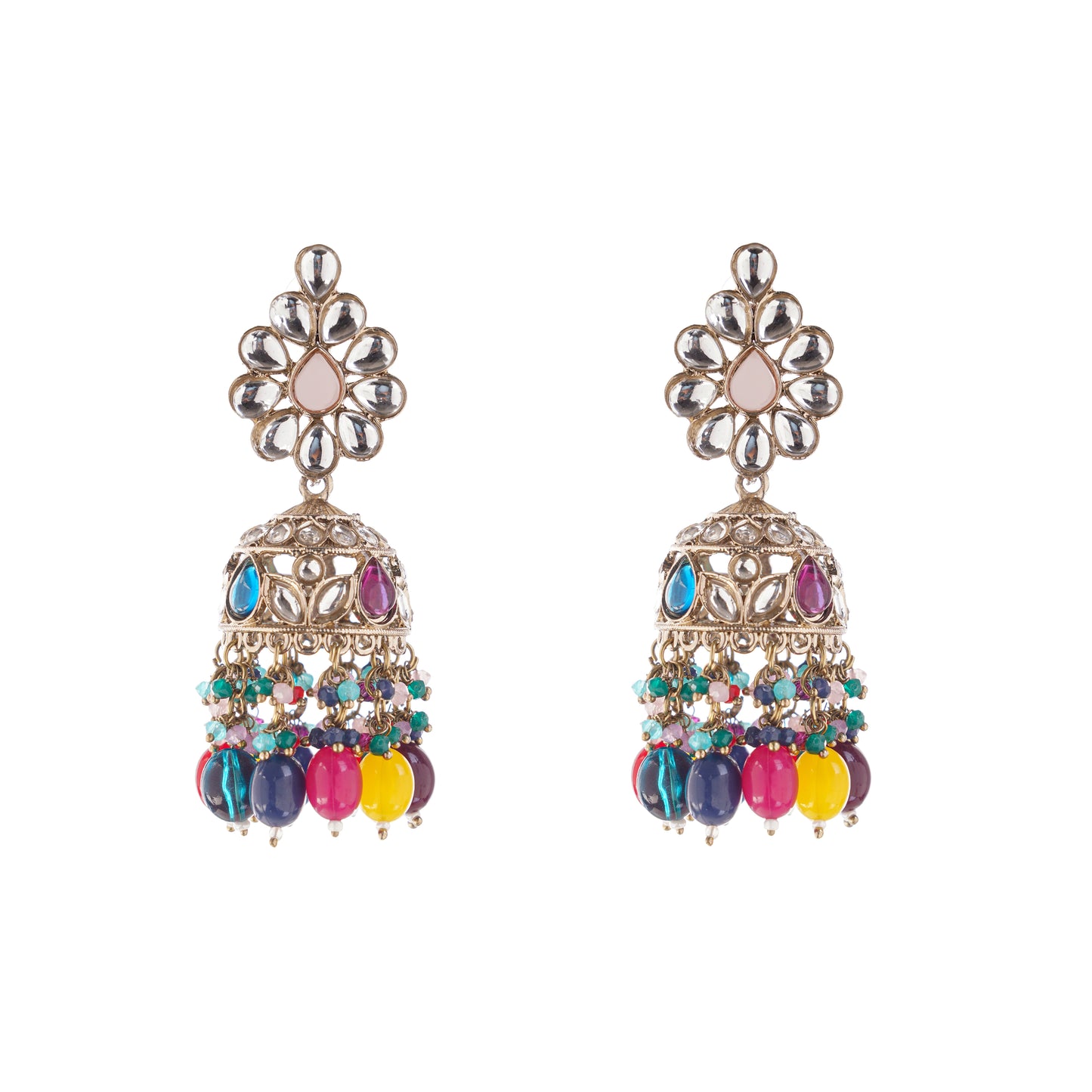 Ethnic Multicolour Kundan Jhumka Earrings For Women