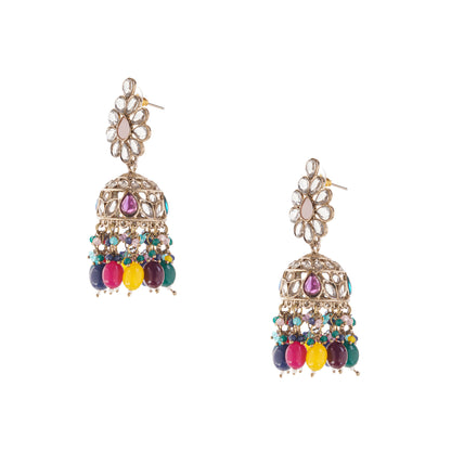 Ethnic Multicolour Kundan Jhumka Earrings For Women