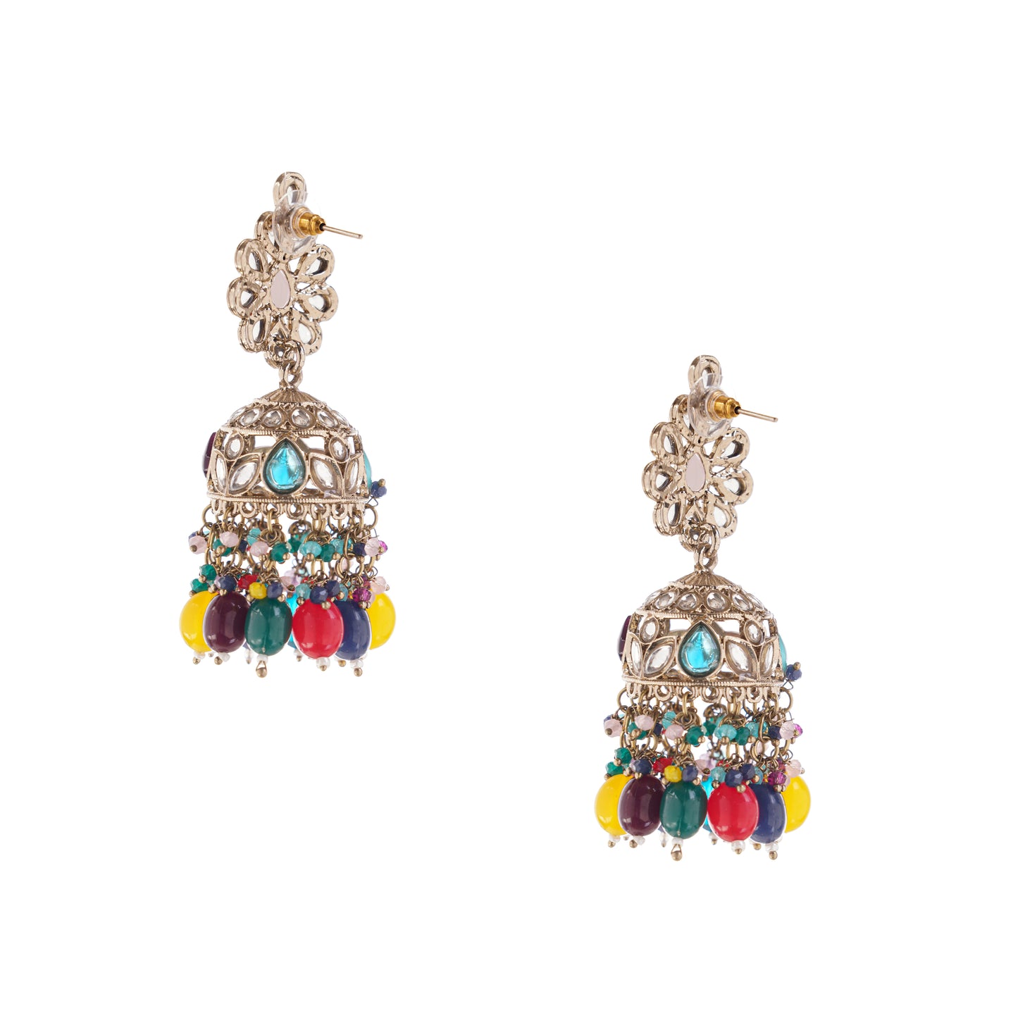 Ethnic Multicolour Kundan Jhumka Earrings For Women