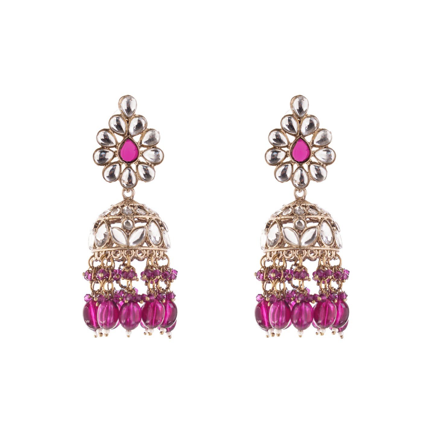 Purple Kundan Studded Khumka Earrings