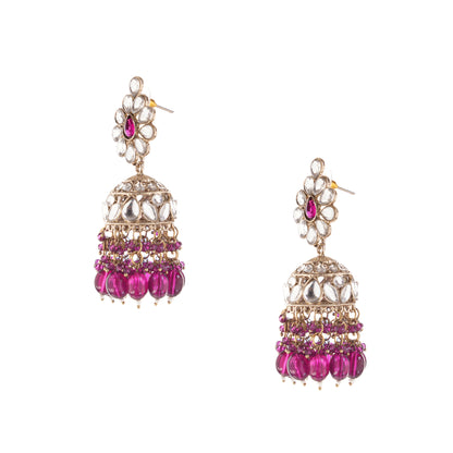 Purple Kundan Studded Khumka Earrings