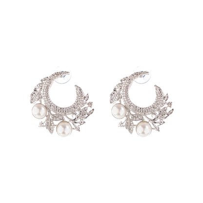 Silver Contemporary Pearl Diamond Earring For Women