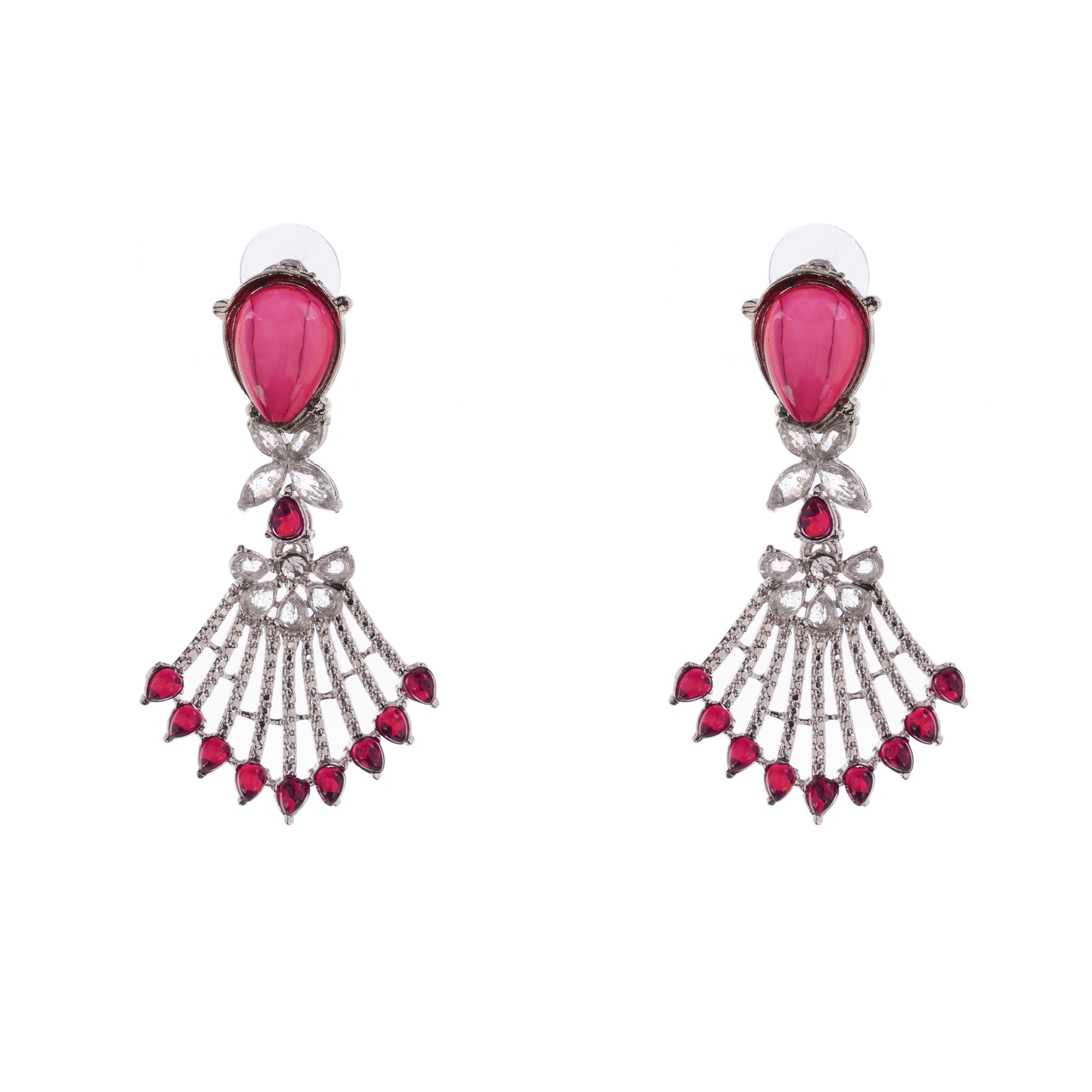 Silevr Red Diamond Earrings For Women