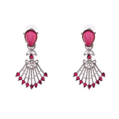 Silevr Red Diamond Earrings For Women