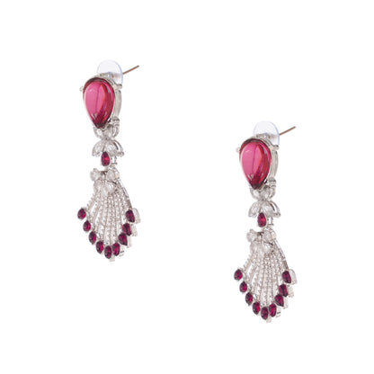 Silevr Red Diamond Earrings For Women