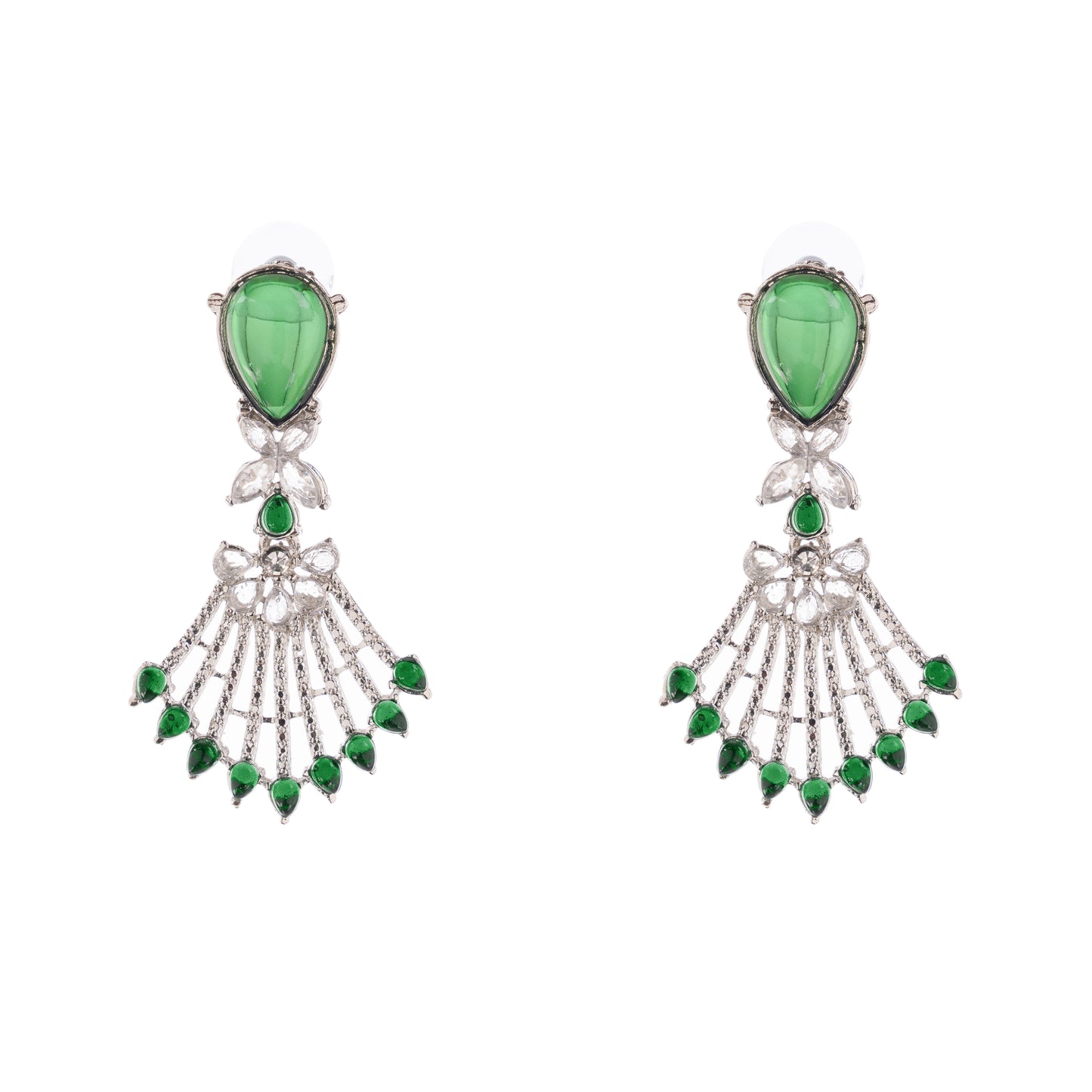 Silver Green Diamond Drop Earrings