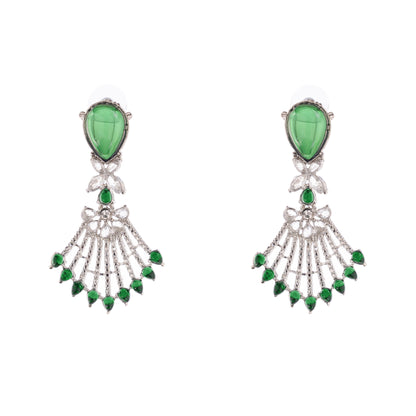 Silver Green Diamond Drop Earrings