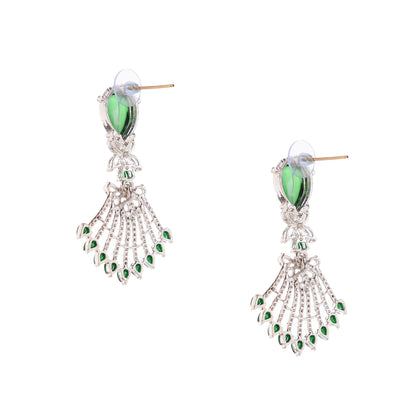 Silver Green Diamond Drop Earrings