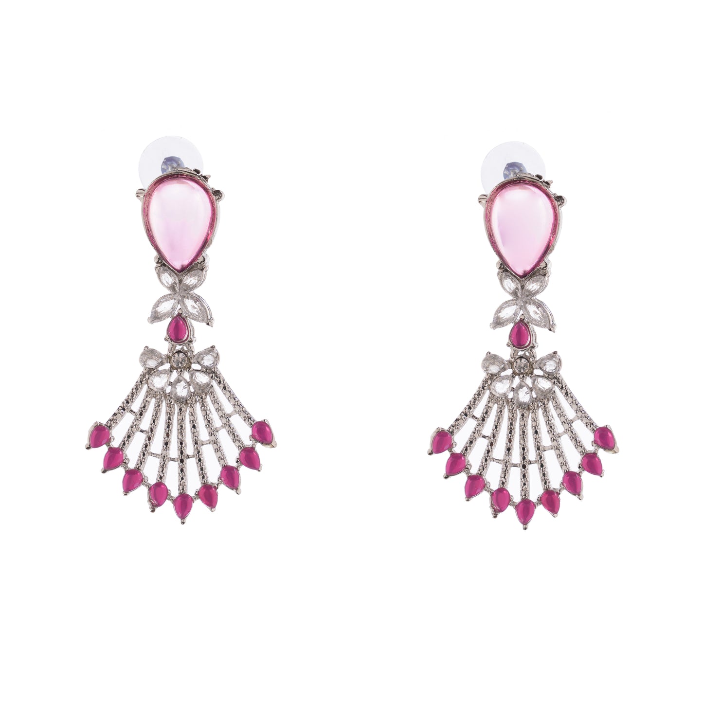 Silver Plated Pink Diamond Earrings For Women