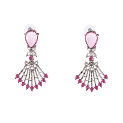 Silver Plated Pink Diamond Earrings For Women