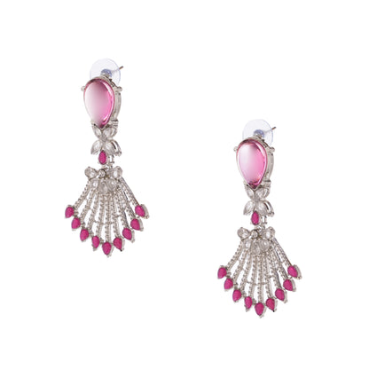 Silver Plated Pink Diamond Earrings For Women