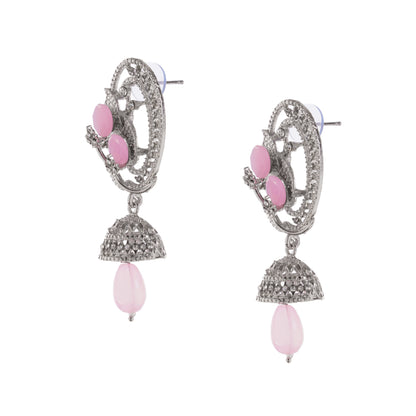 Silver Light Pink Pearl Diamond Earrings