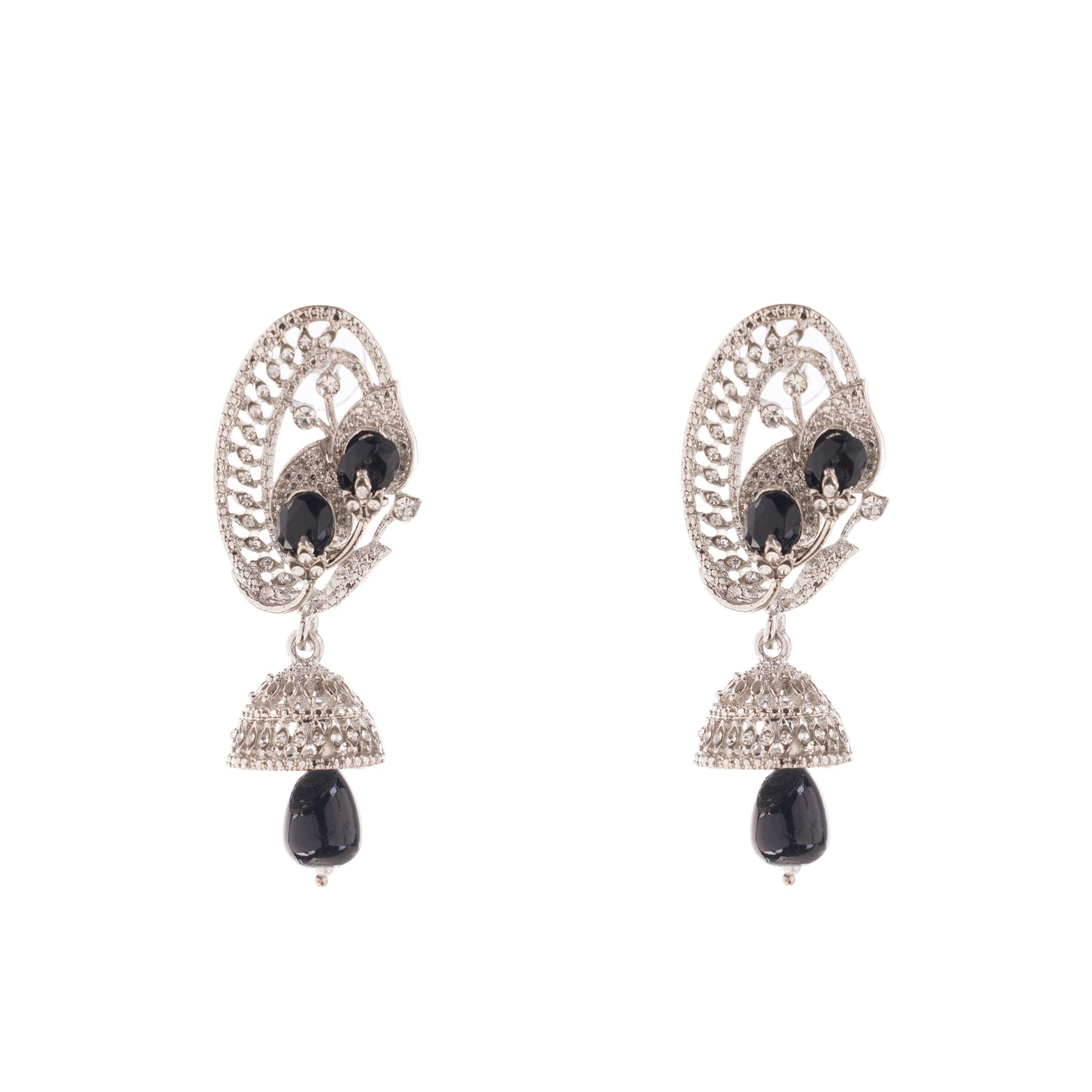 Black Pearl Diamond Silver Earring