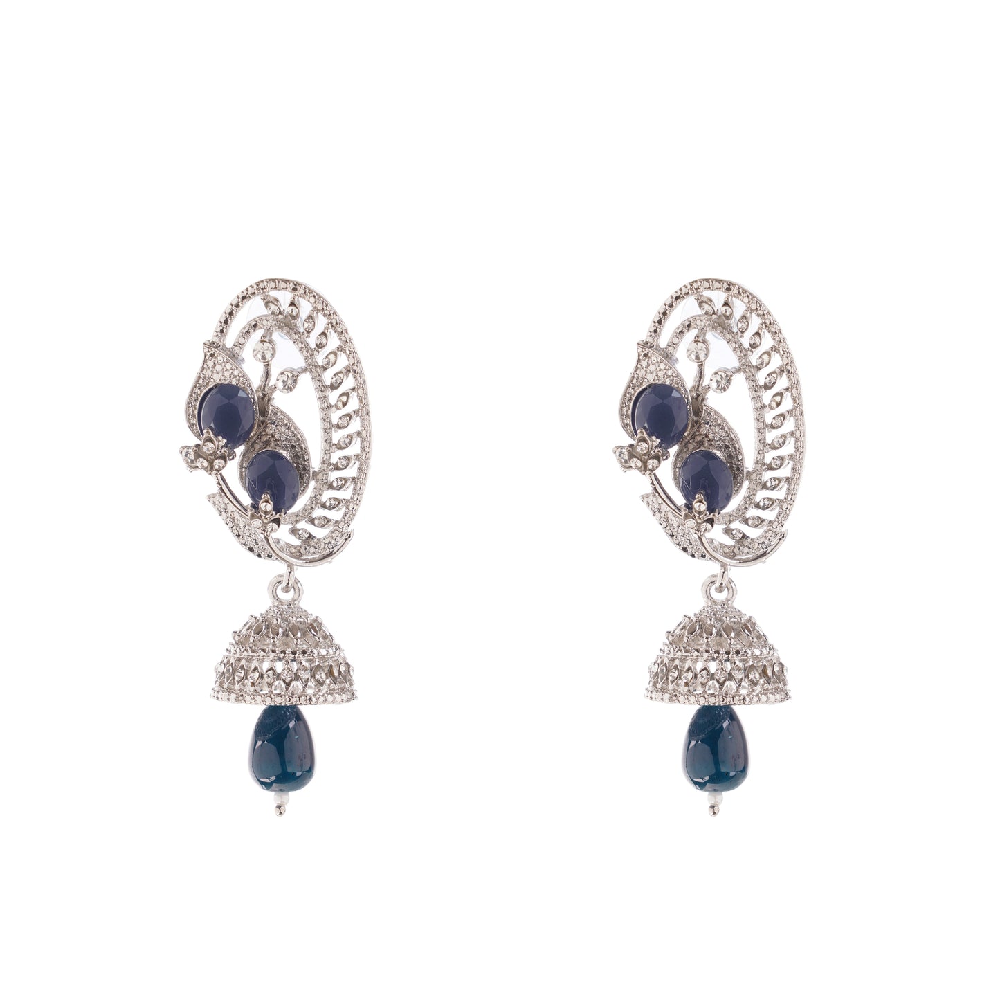 Blue Sapphire Diamond Silver Pearl Earring