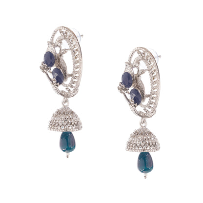 Blue Sapphire Diamond Silver Pearl Earring