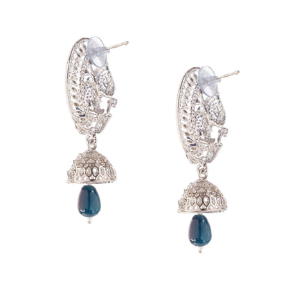 Blue Sapphire Diamond Silver Pearl Earring