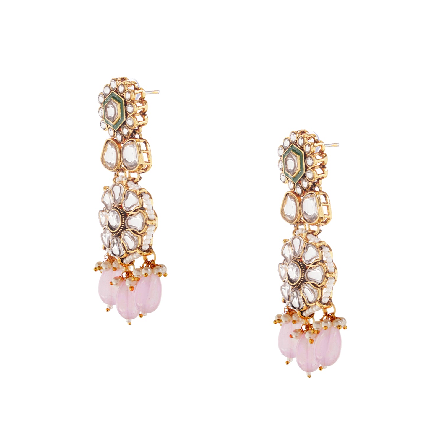 Light Pink Gold Plated Kundan Drop Earring