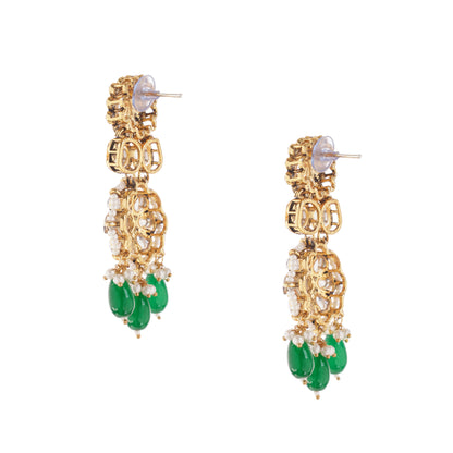 Green Kundan Pearl Drop Earrings For Women