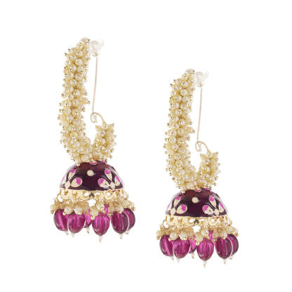 Gold Plated Pink Pearl Jhumka Earrings