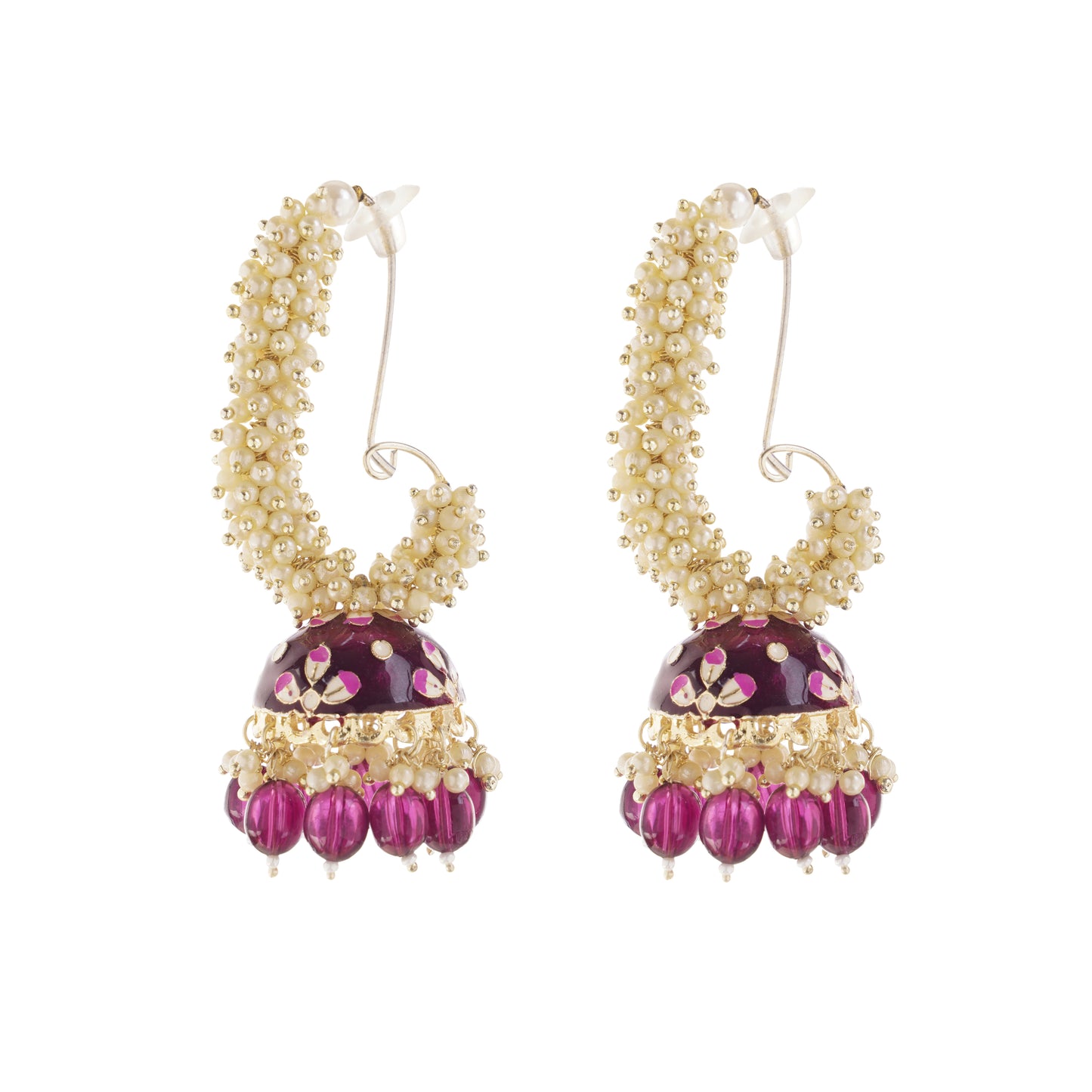 Gold Plated Pink Pearl Jhumka Earrings