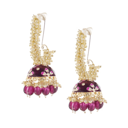 Gold Plated Pink Pearl Jhumka Earrings