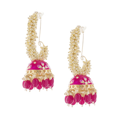 Pink Pearl Jhumka Earrings for women