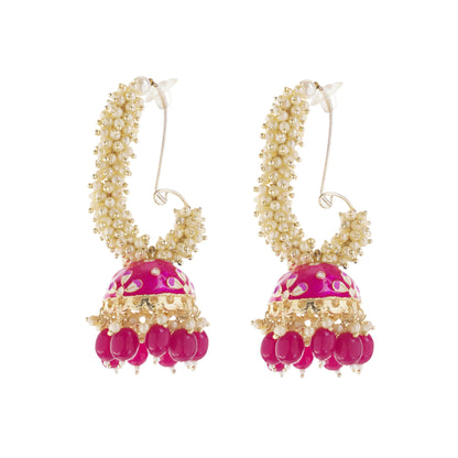 Pink Pearl Jhumka Earrings for women