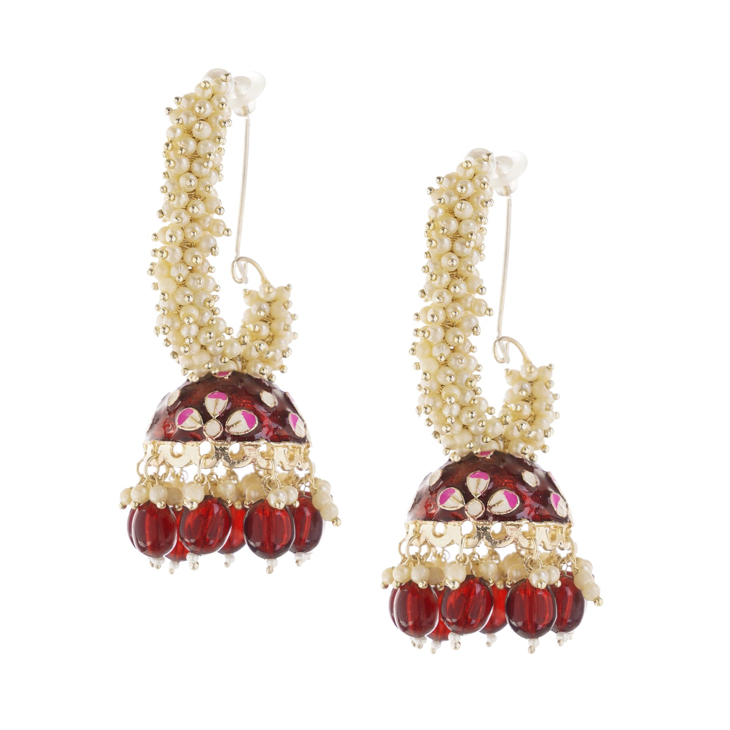 Elegant Red Pearl Jhumka Earrings