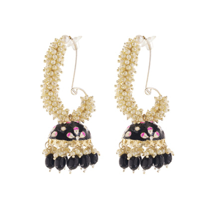 Gold Plated Black Pearl Jhumka Earrings