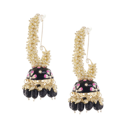 Gold Plated Black Pearl Jhumka Earrings