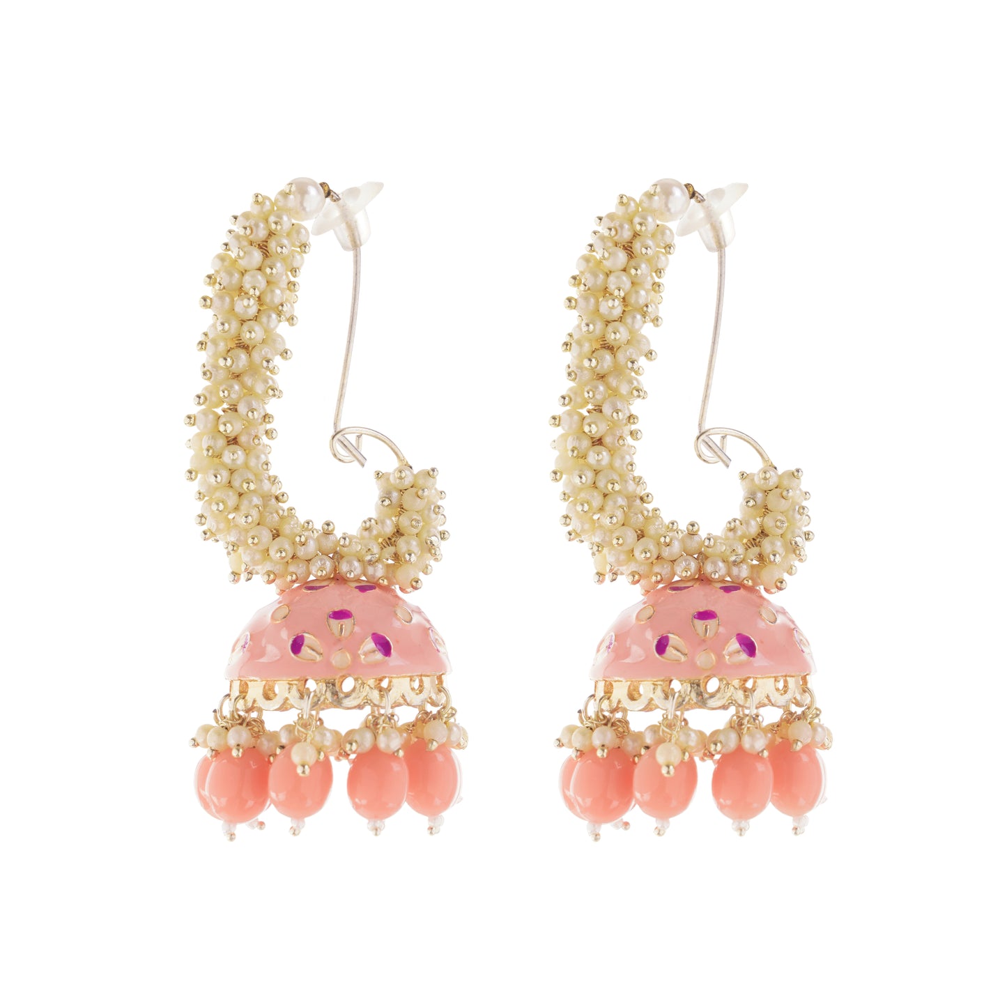 Traditional Peach Pearl Jhumka Earrings