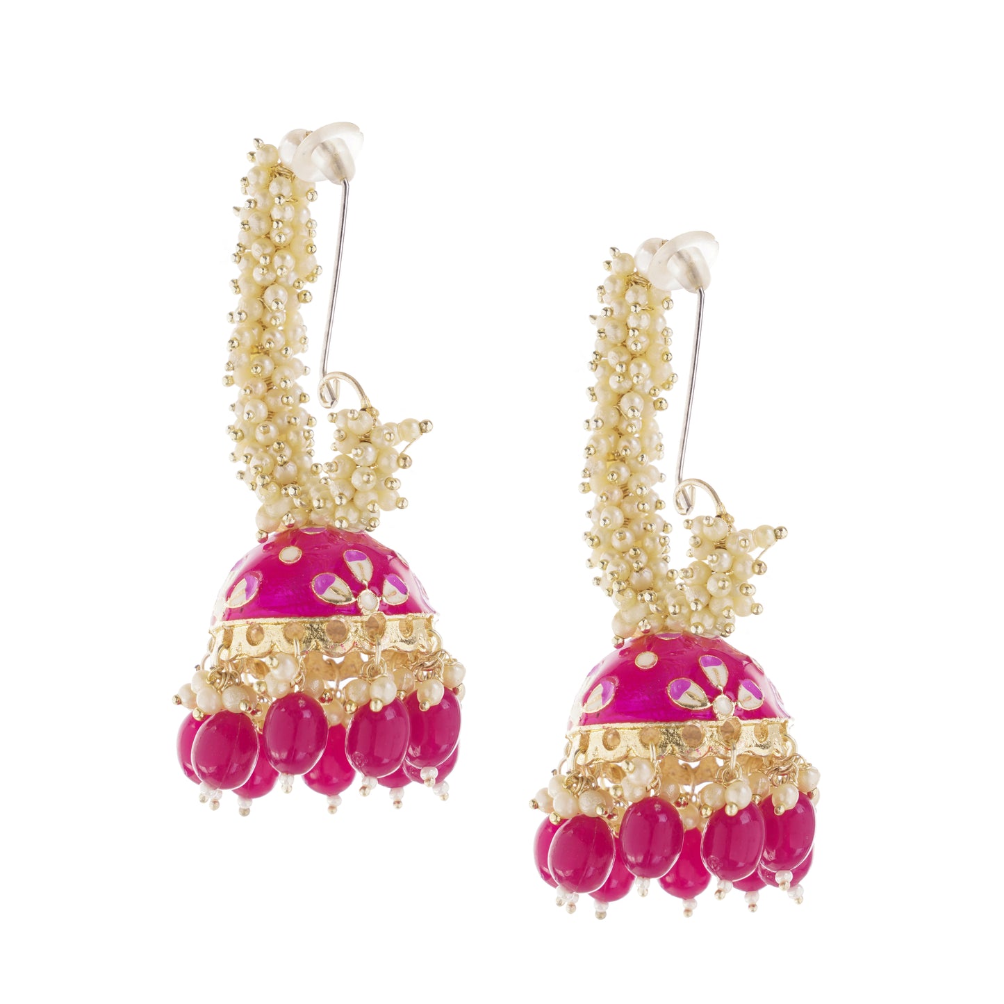 Pink Pearl Jhumka Earrings for women