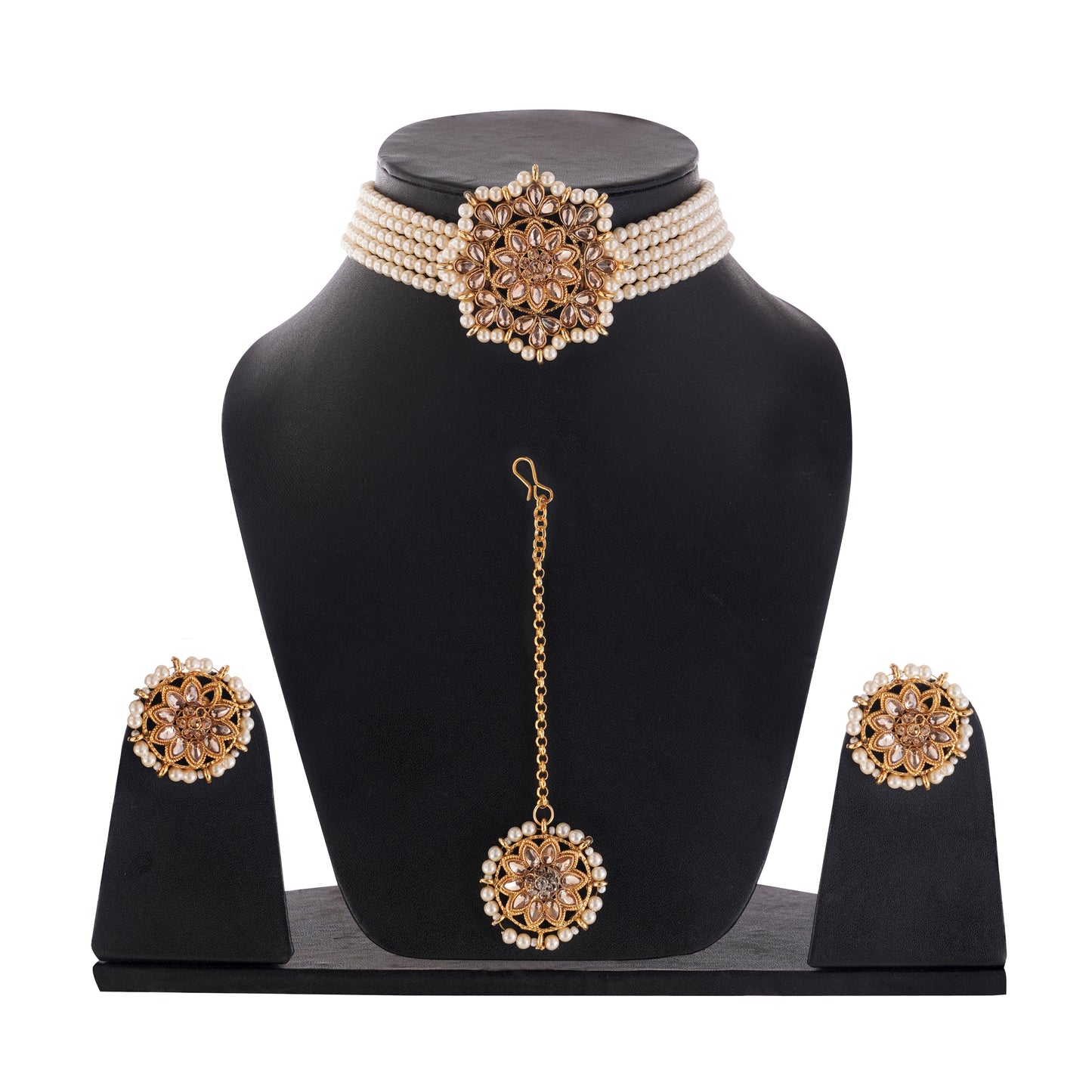 Gold Plated White Pearl beadded Jewellery set