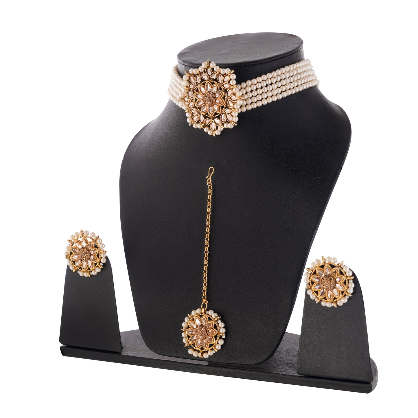 Gold Plated White Pearl beadded Jewellery set