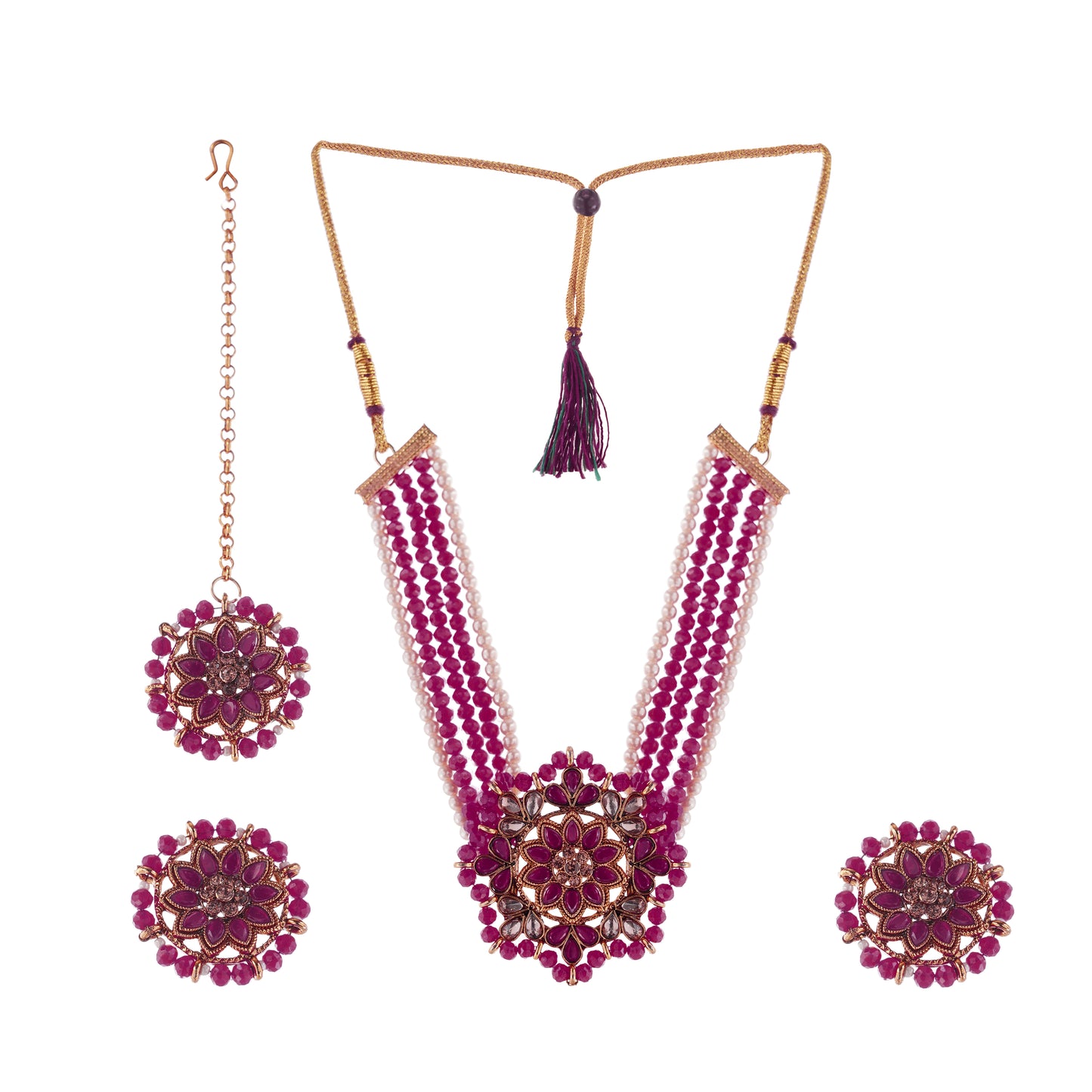 Gold Plated Purple Beadded Stone Jewellery Set