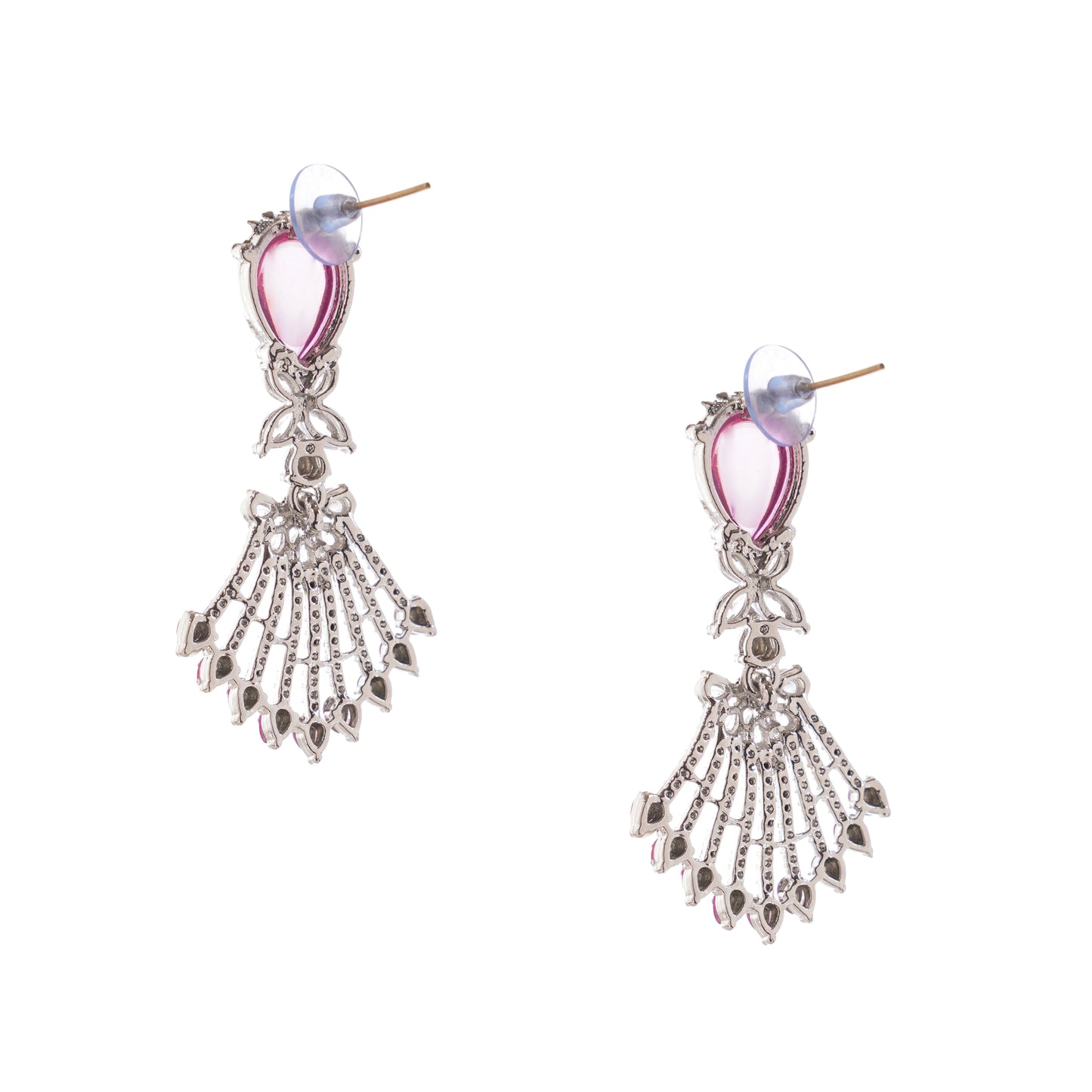 Silver Plated Pink Diamond Earrings For Women