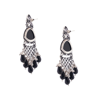 Clustertrend Silver Oxidised Black Pearl Earrings For Women