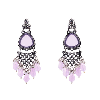 Clustertrend Oxidised Silve Light Purple Crystal Earrings For Women
