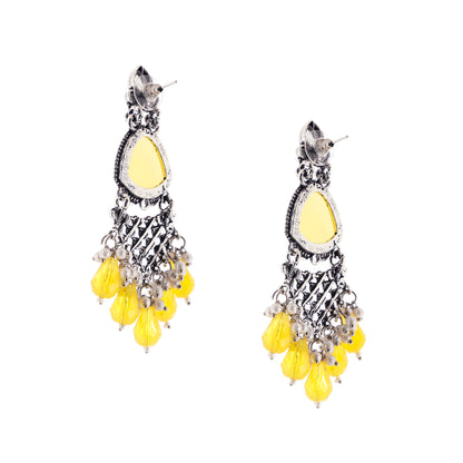 Clustertrend Traditional Oxidised Silver Yellow Crystal Pearl Earrings