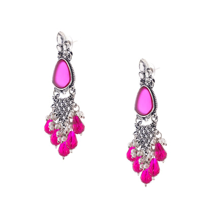 Oxidised Silver Crystal Stone Pink Earrings