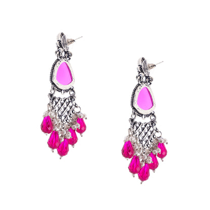 Oxidised Silver Crystal Stone Pink Earrings
