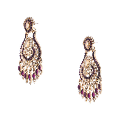 Clustertrend Gold Plated Purple Stone With white Pearl earrings