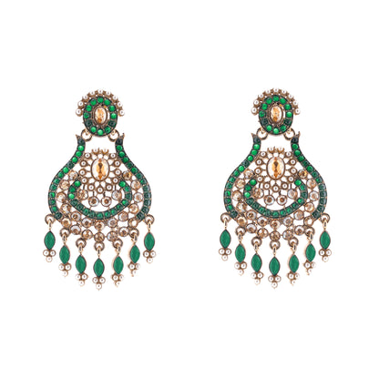 Clustertrend Gold Plated Green Stone And Pearl Earrings For Women