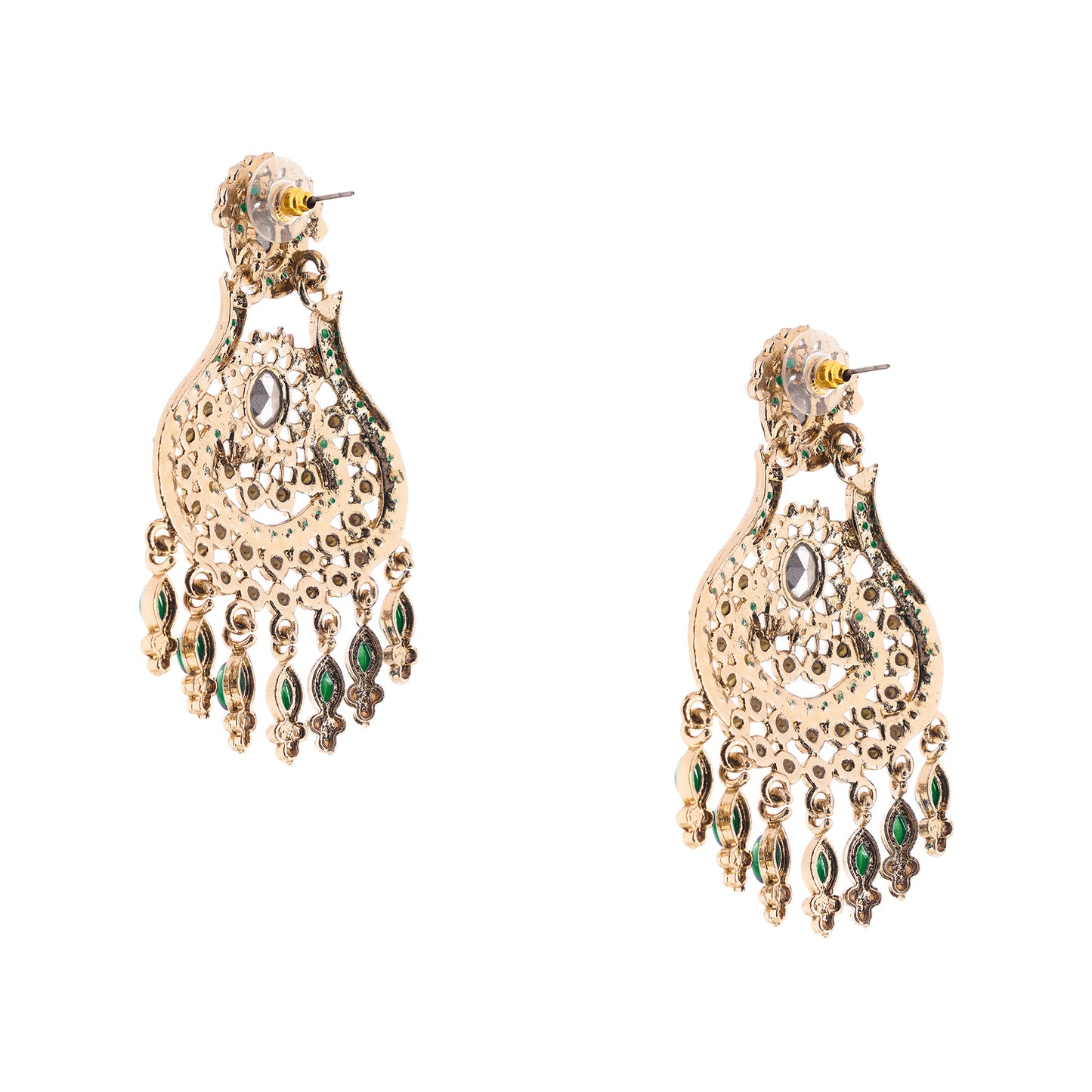 Clustertrend Gold Plated Green Stone And Pearl Earrings For Women
